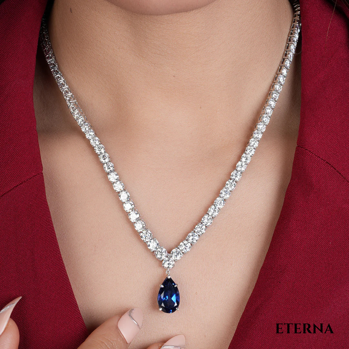 Wear the Beauty You Deserve - Velmiora Sapphire Drop Necklace (LAB-Grown Color Stones)