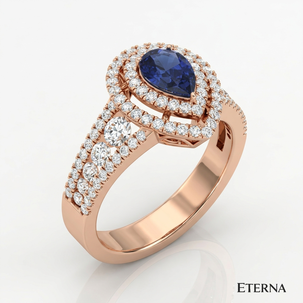 Azurielle Teardrop Halo Ring (LAB-Grown Color Stones) - Image 6