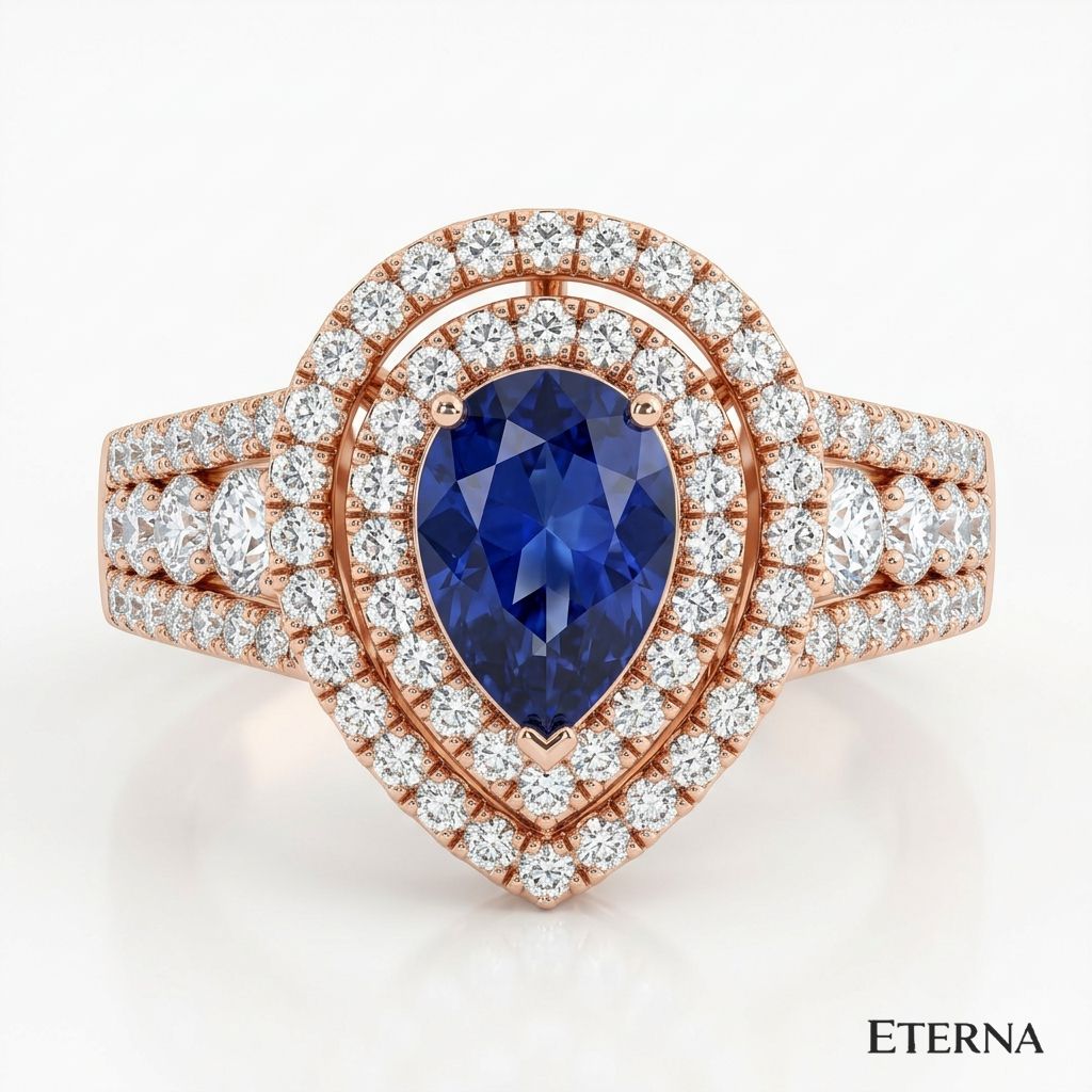 Azurielle Teardrop Halo Ring (LAB-Grown Color Stones) - Image 5