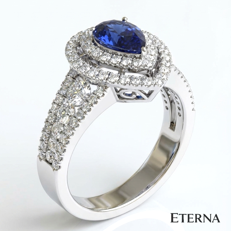 Azurielle Teardrop Halo Ring (LAB-Grown Color Stones) - Image 3