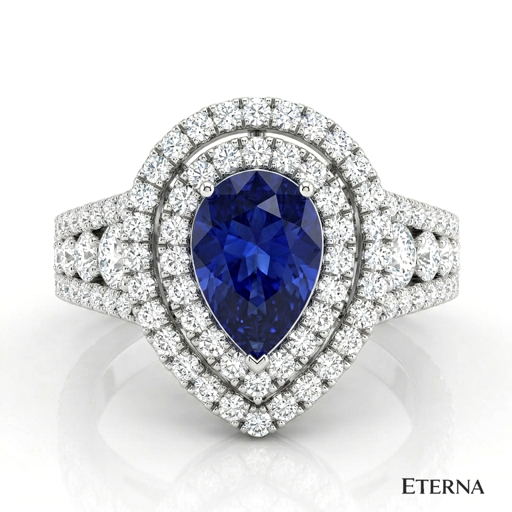 Azurielle Teardrop Halo Ring (LAB-Grown Color Stones)