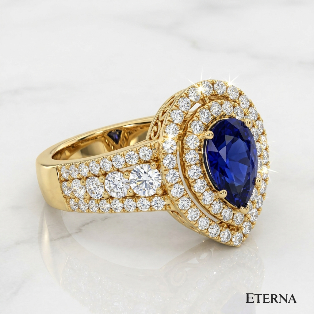 Azurielle Teardrop Halo Ring (LAB-Grown Color Stones) - Image 10