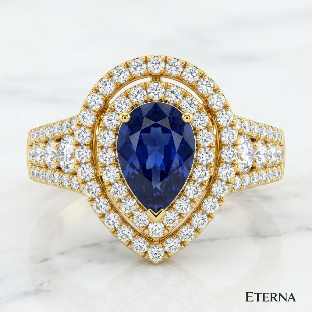 Azurielle Teardrop Halo Ring (LAB-Grown Color Stones) - Image 8